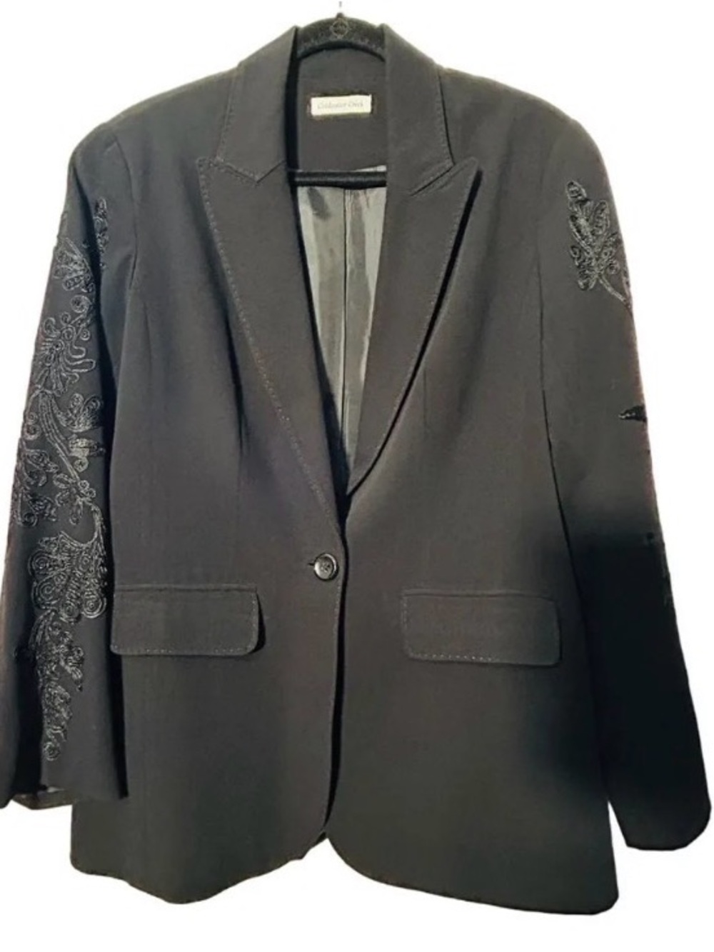 Coldwater Creek Black Embroidered Sleeve Single-Button Blazer Women Plus Size 20